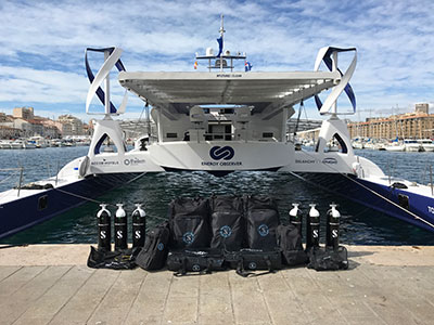 scubapro gear next to a boat